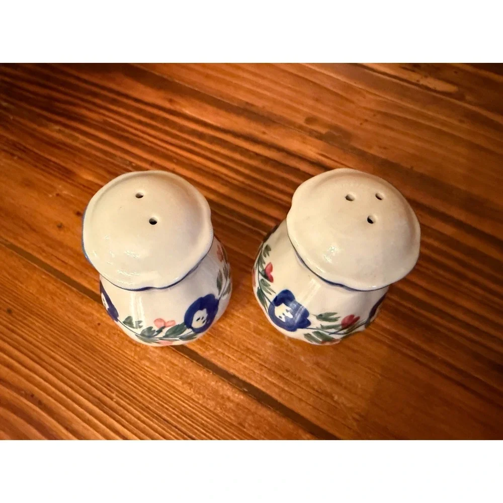 Vintage Blue Floral Salt & Pepper Shakers Hand Painted Ceramic Japan Style